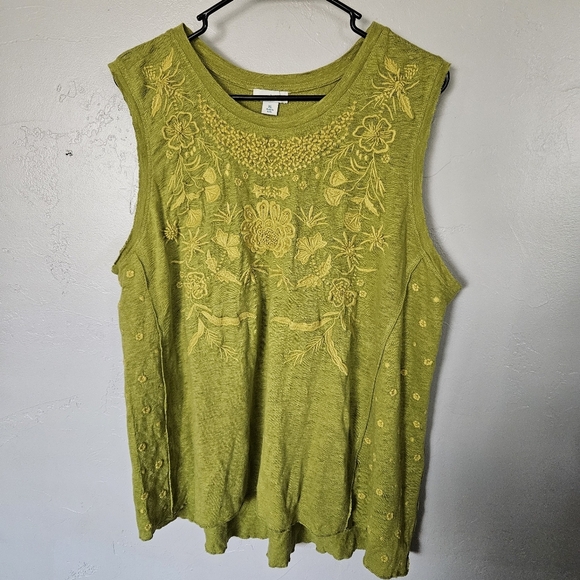 Sundance Women's XL Yellow Green Tank Top Boho Embroidery 100% Linen Summer - Picture 1 of 7